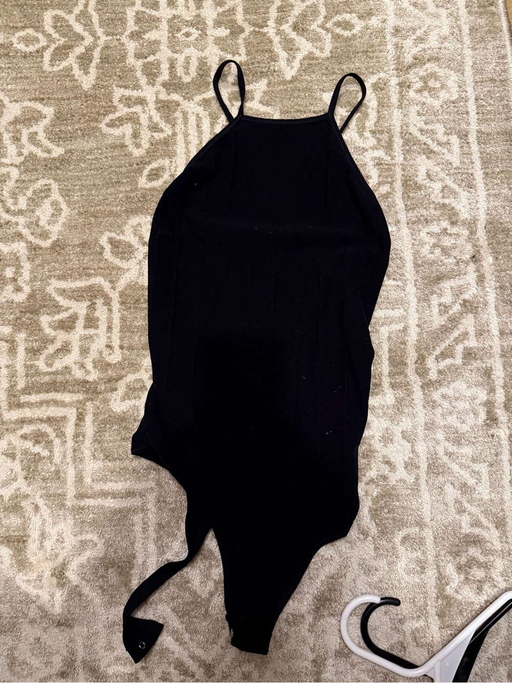 Free People Black Slim Strap Bodysuit